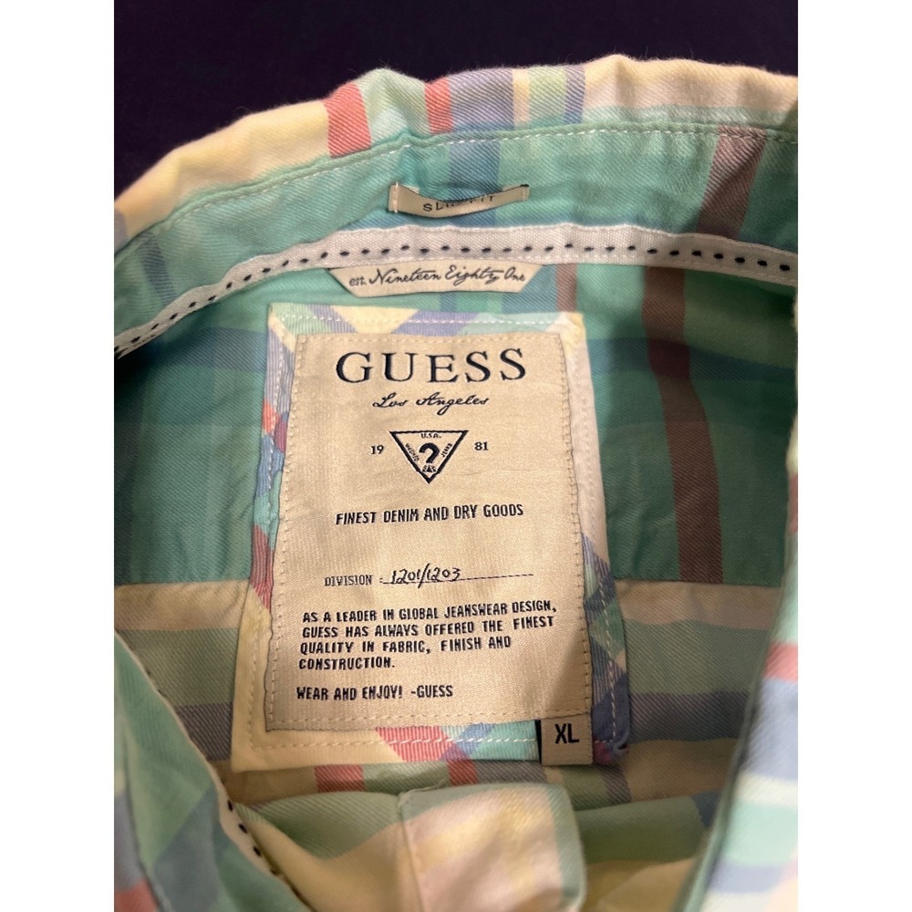 Guess Los Angeles 1981 Men's Button Down Plaid Shirt Easter Slim Fit Size XL - Picture 3 of 11